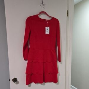 Savida Red Long Sleeve Tiered Dress